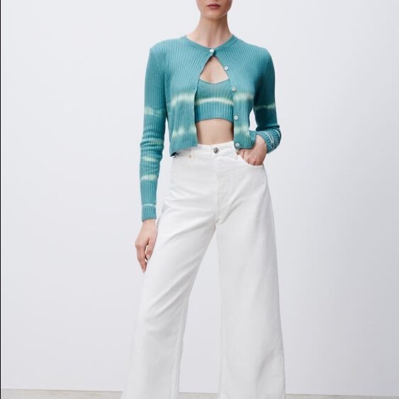 Zara blue/ green tie-dye knit cardigan NWT - Picture 4 of 8